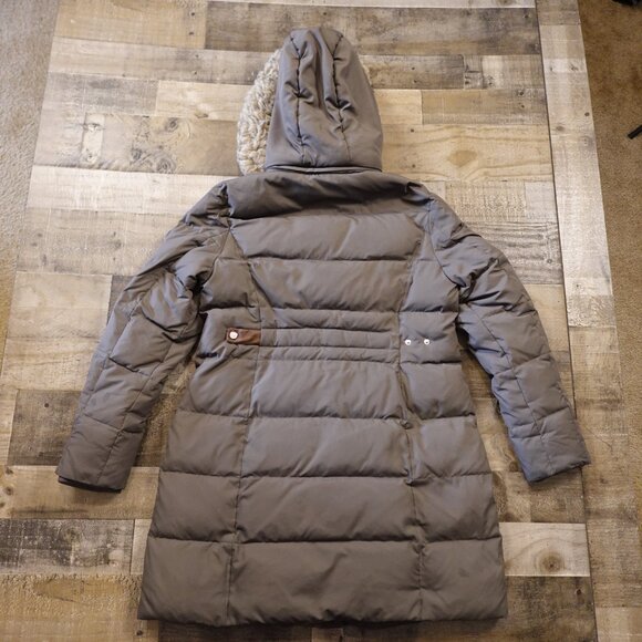 Lauren Ralph Lauren Down Puffer Coat Women’s Large Taupe Hooded Faux Fur - Picture 9 of 16